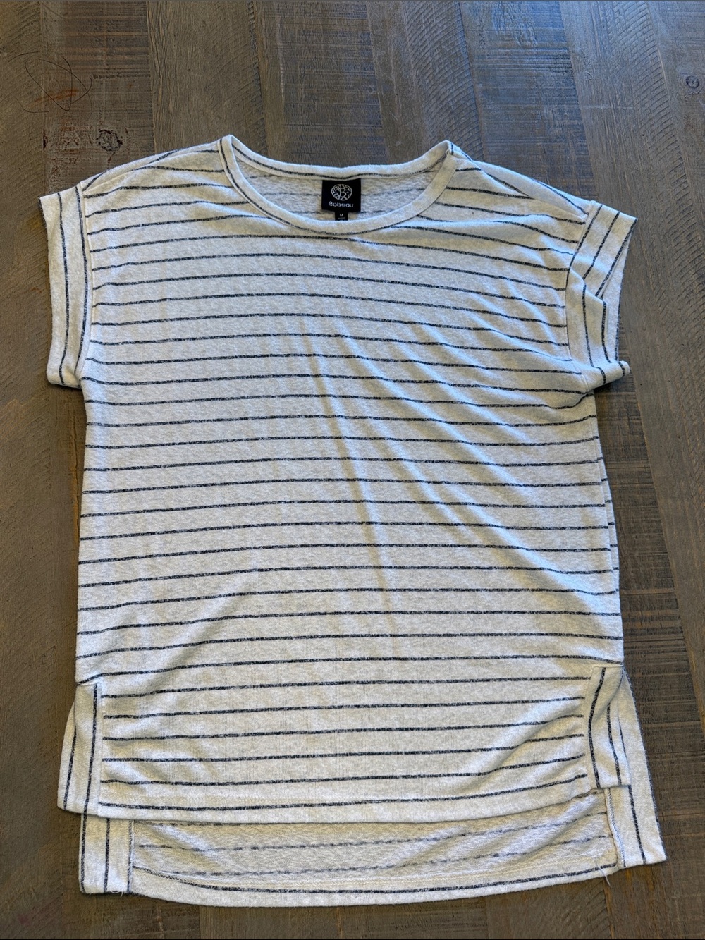 bobeau White & Navy Striped Short Sleeve Tee